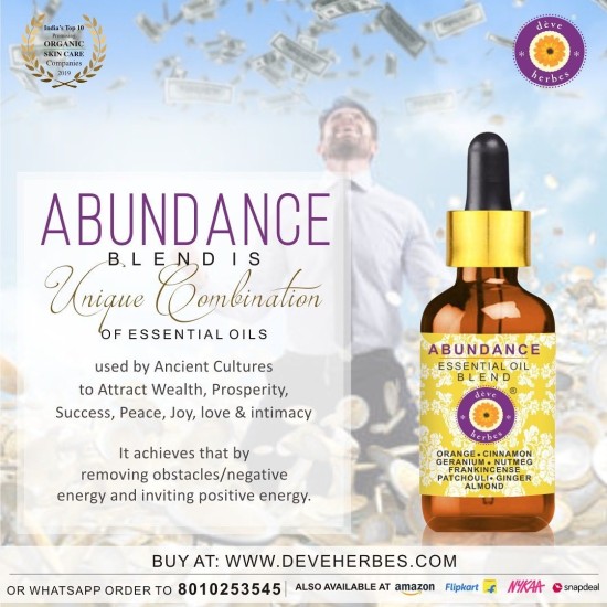 ABUNDANCE - Essential Oil Blend for Success & Wealth with Orange, Cinnamon, Geranium, Nutmeg, Clove , Myrrh, Ylang Ylang, Patchouli, Ginger, Frankincense Essential Oils