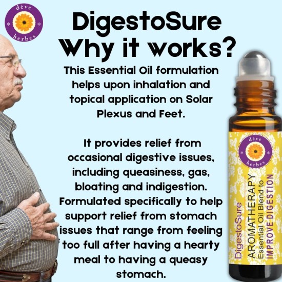 IMPROVE DIGESTION - DigestoSure - Aromatherapy Essential Oil Blend of Fennel Seed, Dill Seed, Lemon, Spearmint, Lemongrass & Ginger Essential Oils