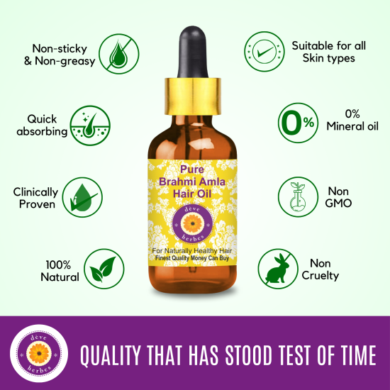Pure Brahmi Amla Hair Oil with 100% Natural Therapeutic Grade 100ml (3.38oz)