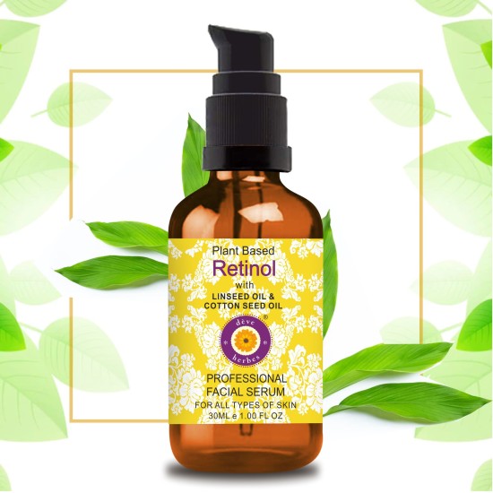 Pure Plant Based Retinol Face Serum with Linseed & Cotton Seed Oil 30ml with Free Pure Vitamin E Oil 10ml
