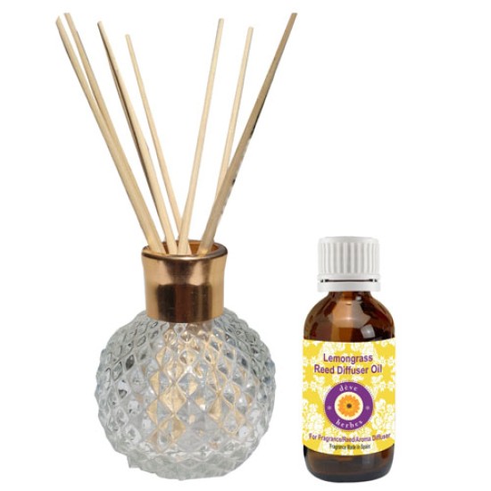 Reed Diffuser with 10 Reed Sticks and Lemongrass Aroma Oil 30ml (Fragrance made in Spain)